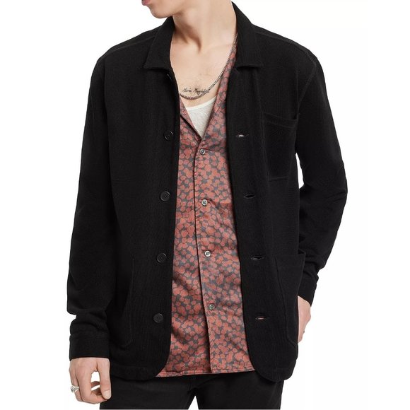John Varvatos Men's Kenmare Patch Pocket Chore Soft Jacket Cotton Knit Black XL